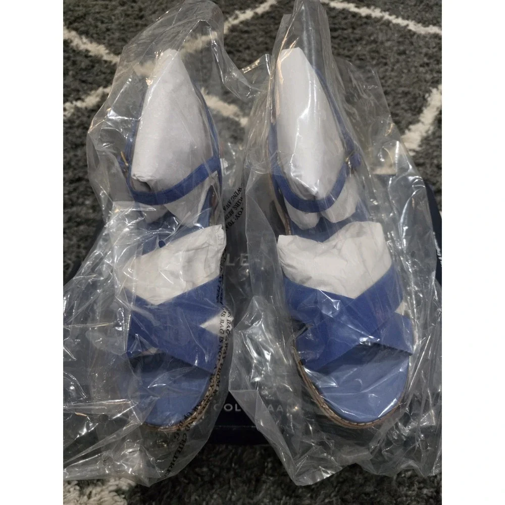 Cole Haan Crysta Blue l Leather Wedge Sandals New Size 9.5B